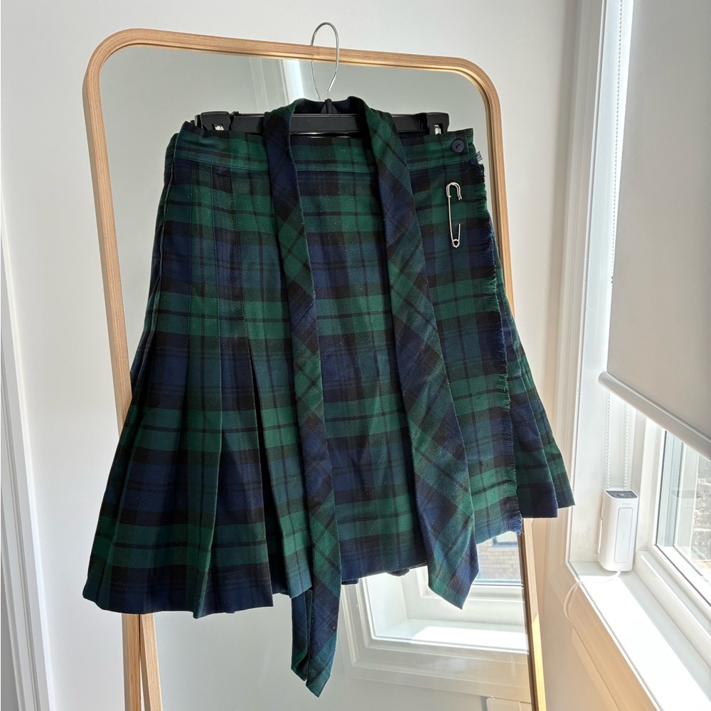 Vintage school uniform - Plaid Green and Blue Women's Skirt and matching tie